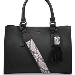 Aldo Black Satchel with Snake Print Accent